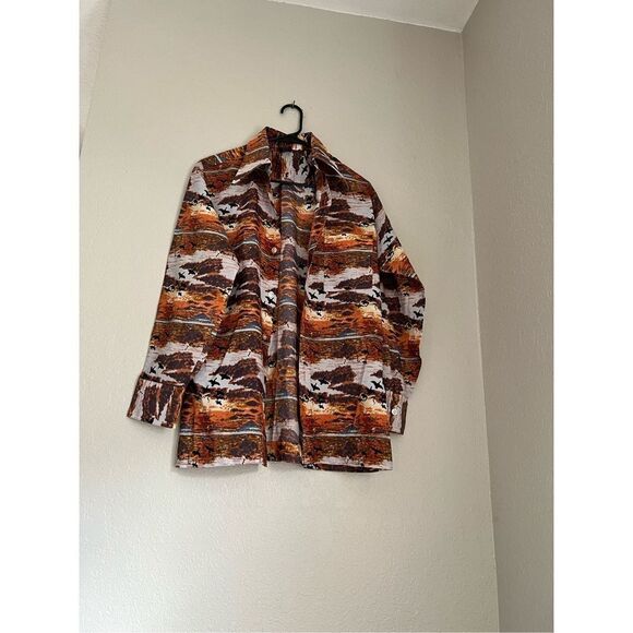 Vtg 60s 70s Polyester Shirt JOEL California Disco Hippy birds beach  Mens M - Picture 1 of 5